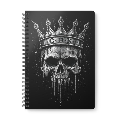 Cellblock Kings black notebook with a skull and crown design on a white background