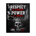 Promotional poster for 'Cellblock Kings' with a skull wearing a crown and text about respect and power.