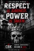 Gritty Roblox prison simulator poster showing a guard tower and barbed wire with Cellblock Kings branding and the 'Run the Yard' motto.
